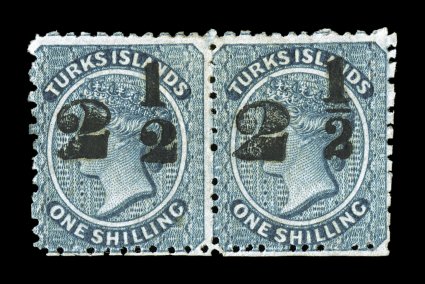 <b>S.G. #40-41, 1881 "2 1/2" on 1/- Dull blue, setting 9, surcharge types 26-27,</b> se-tenant pair, the left stamp being type 26 (without fraction bar) and the right stamp being type 27, rich luxuriant color and strong vivid impressions, full origin