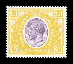 S.G. 97, 1925 £3 Purple and yellow, brilliant colors, nicely centered, o.g., faintly hinged, very fine (Scott 39 $1,100.00).