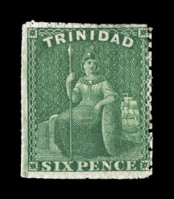 S.G. 42, 1859 6p Yellow green, pin-perf. 13 12 - 14, rich bright color, o.g., small bit of album adherence on gum, fine (Scott 24 var.).