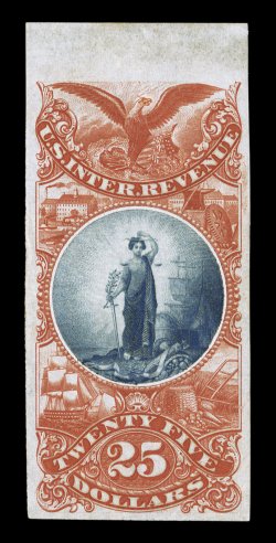 Turner Essay 78-B, $25.00 Maryland arms vignette, plate essay in violet blue and orange red on India, top sheet-margin single, other margins large and even, bright rich colors,
extremely fine ex-Little.