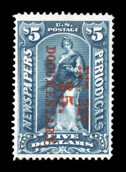 R159, $5.00 Surcharge on $5.00 Dark blue, overprint reading down, uncharacteristically well centered and margined, strong rich color, o.g., lightly hinged, extremely
fine.