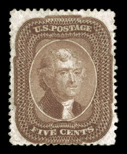 29, 5c Brown, Ty. I, scarce unused example, fresh color, fine 1980 PF certificate.