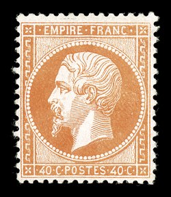 27c, 1862 40c Bright orange on yellowish, especially fresh mint example, radiant rich color on crisp paper, nicely centered with the perforations clearing the design, o.g.,
barest trace of hinging, very fine signed Calves and Holcombe (Yvert 2