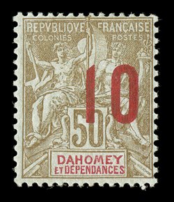 40, 1912 10 Surcharge on 50c Brown, name in red, a pleasing mint example of this very scarce stamp, featuring better centering than usually found on this typically off center
stamp, quite fresh, o.g., very fine for this signed several times