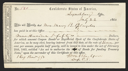 VA. Lynchburg. $950. July 22, 1863. VA-82. Richmond Type 2. No. 560. Mrs. Blaydes signs on back. Fine. From The Holger Dreher Collection