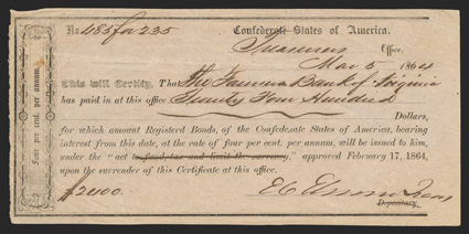 VA. [No City]. $2400. March 5, 18634. VA-169. No. 485 for 235. IDR Plate Form, Page 440. FVF pinholes. From The Holger Dreher Collection