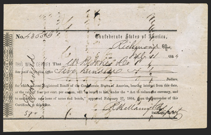 VA. Richmond. $500. July 1, 1864. VA-198. . No. 4355. Tonfederate at top. Endorsement on back. Fine, ink burn. From The Holger Dreher Collection