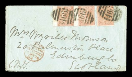 1873-76 Voyage of HMS Challenger, 1876 cover addressed and written by Professor C. Wyville Thompson, F.R.S., to his wife in Edinburgh, Scotland, while aboard the H.M.S.
Challenger off the coast of Montevideo, Thompson headed a team of civil