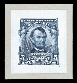 304P2, 5c Blue, small die proof on wove, on original card backing from a Roosevelt album, extremely fine a special printing of small die proofs was produced in 1904 by theRoosevelt administration, only 85 Roosevelt presentation albums were c
