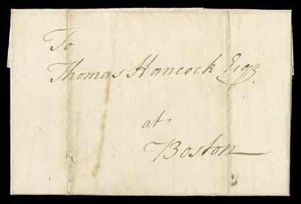 [French and Indian War] Fort Cumberland (Nova Scotia), 18th July, 1758 dateline on folded letter with integral address leaf written during the French & Indian War and carried out
of the mails to Boston, addressed to Thomas Hancock, who was the un