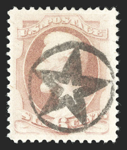 186, 6c Pink, extraordinarily well centered and margined, fresh color, marvelously cancelled by a sharp fancy star within a star circle postmark, extremely fine a gem with
outstanding eye appeal 2009 PF certificate.