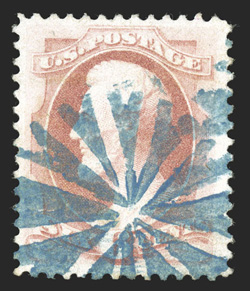 186, 6c Pink, very well centered within uncharacteristically wide margins, fresh color, beautifully cancelled by a strong blue sunburst postmark, extremely fine and attractive
2005 PF certificate.