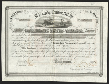 Act of March 23, 1863. $1500. Cr. 134, B-268. No. 227. As previous. Signed by Tyler. Transfer in red on reverse. Fold and edge wear, a strong VF. From The Holger Dreher
Collection