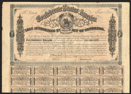 Act of February 17, 1864. $500. Cr. 143, B-307. No. 8363. First Series. As previous, except coupons complete (60).  Signed by Apperson. Foxing, fold and edge wear, VF. From
The Holger Dreher Collection