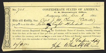 AL. Montgomery. $2800. Dec. 6, 1864. AL-119. Mont Local Form 1. No. 728. Two small holes at left. VF. From The Holger Dreher Collection