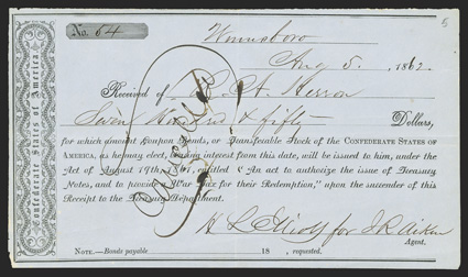 SC. Winnsboro. $750. Aug. 5, 1862. SC-148. Montgomery Form III. No. 54. F-VF, light ink burn in ink cancellation. From The Holger Dreher Collection