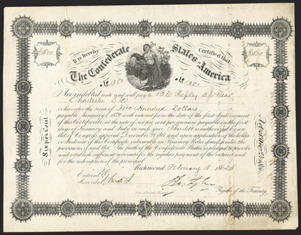 Act of December 24, 1861. $500. Cr. 108, B-143. No. 1381. As previous. Signed by Tyler. Folds, soiling, VF. From The Holger Dreher Collection