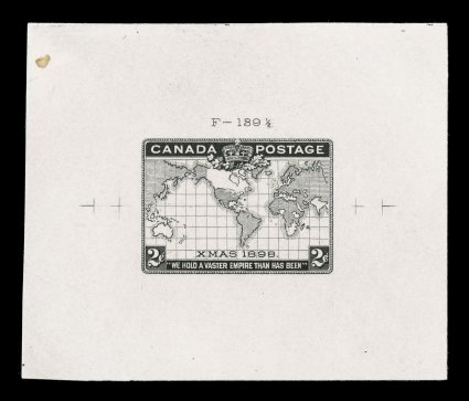 1898 2c Imperial Penny Postage, die proof of the accepted black engraved die F-139 12, printed directly on thin card showing virtually the entire die sinkage, measuring
70x60mm, the die number is above the design and the registration marks are f