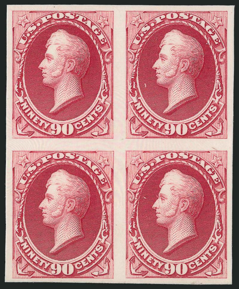 7c-90c National Bank Note Co., Plate Proofs on India (149P3-151P3, 153P3, 155P3).> Blocks of four, mounted on original card backing, large margins, deep shades, Very Fine and choice, with one 1989 P.S.E.
certificate for all five