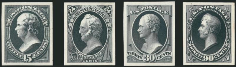 1c-90c Continental Bank Note Co. Issue, Atlanta Trial Color Proofs (156TC4-166TC4).> Complete for all five colors and all eleven values of the series, lacking only the 5c to be complete for all Bank Note
issues, large margins, fresh and Very Fine, sc