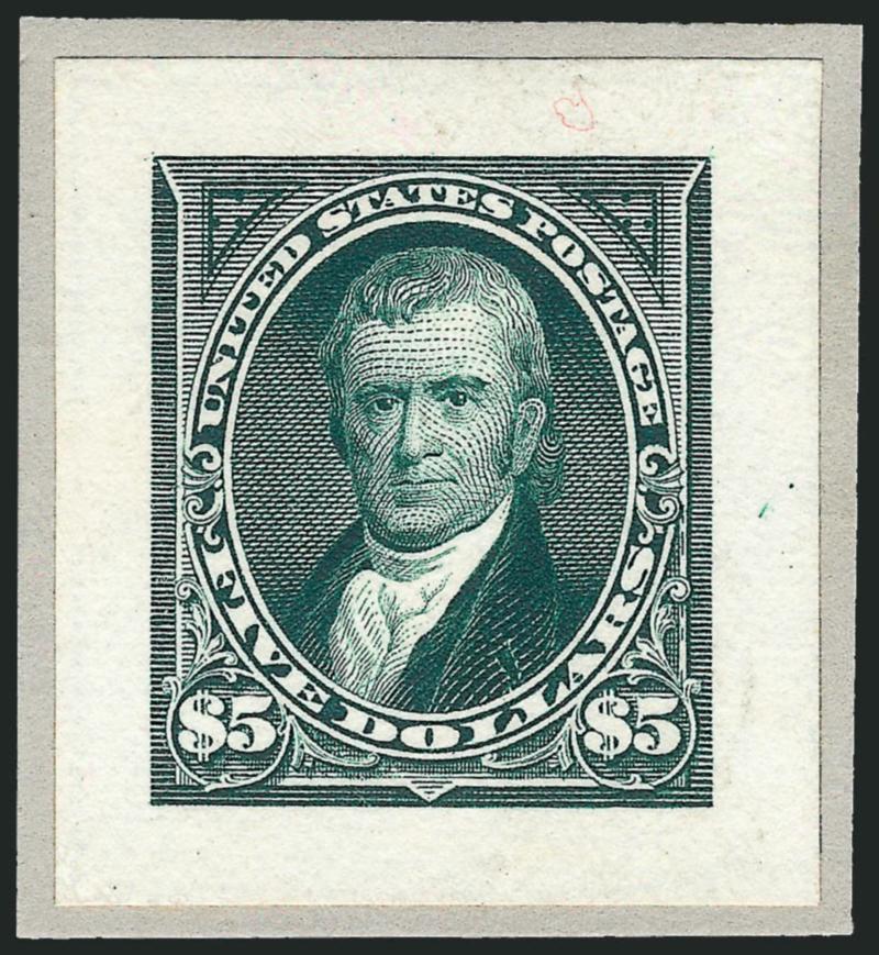 1c-$5.00 1894 Issue, Small Die Proofs (247P2-263P2).> On original gray card backing, rich colors<><>^VERY FINE. A SCARCE COMPLETE SET OF THE 1894 ISSUE SMALL DIE PROOFS FROM A ROOSEVELT PRESENTATION
ALBUM.^<><>Even though 85 albums were produced