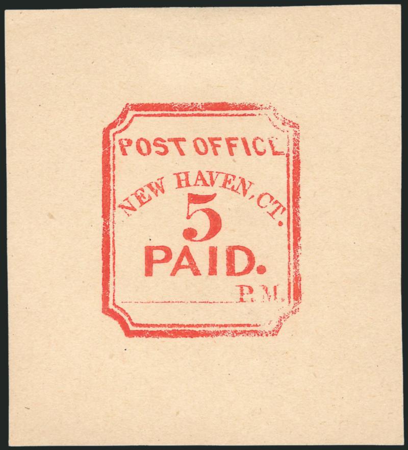 New Haven Conn., 5c Red on Buff, 1872 Seebeck Unsigned Reprint (8XU1R).> Large margins as usual, Very Fine, scarce