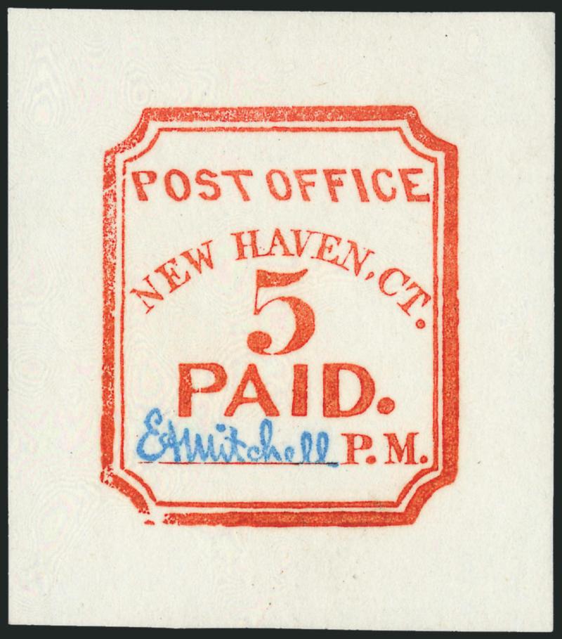 New Haven Conn., 5c Vermilion, 1932 Final Reprint (8XU1R).> With facsimile handstamped signature, large margins, numbered 13 of 260 on back, Very Fine