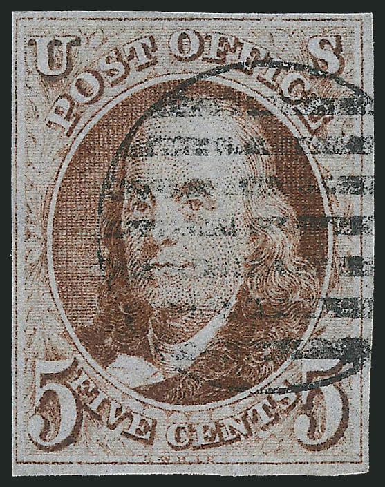 5c Red Brown (1).> Ample even margins all around, bright shade, well-struck <black grid> cancel, Fine, with 2000 P.F. certificate