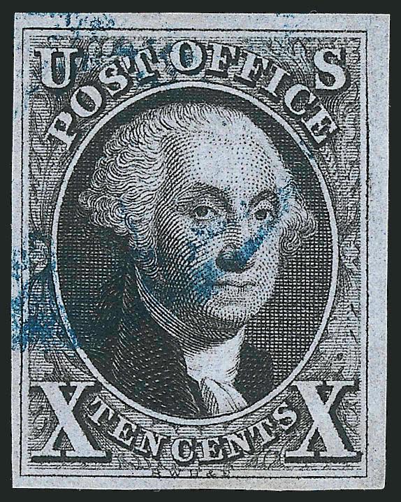 10c Black (2).> Mostly large margins, full at upper left, crisp shade and clear impression, <blue> cancel, Very Fine and choice, with 1984 P.F. certificate