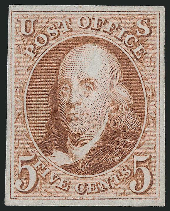5c Red Brown, Reproduction (3).> Large to full margins, Very Fine and choice, with 1989 P.F. certificate