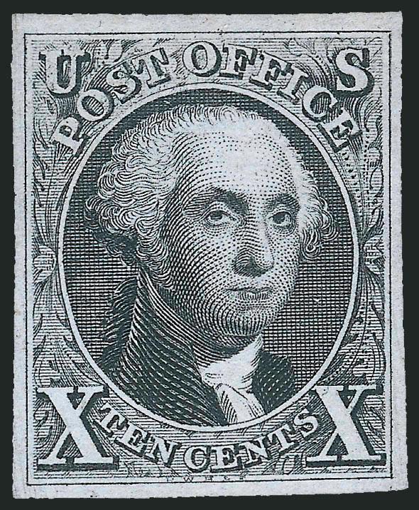 10c Black, Reproduction (4).> Without gum as issued, large balanced margins, sharp impression, pressed light crease which is not apparent to the naked eye, Extremely Fine appearance, with 1976 P.F.
certificate