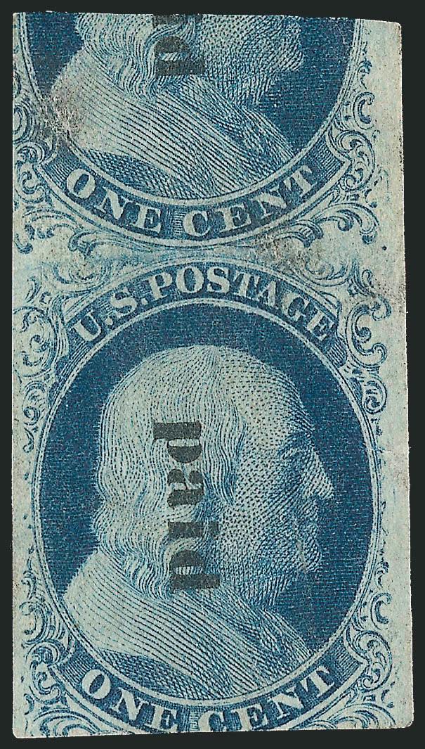 1c Blue, Ty. II, Printed paid Precancel (7 var).> Margins to slightly in with about one-half of the adjoining stamp at top (shows id of precancel), bottom stamp tear at right and light scuff on half stamp at
top, Fine appearing and rare precanc