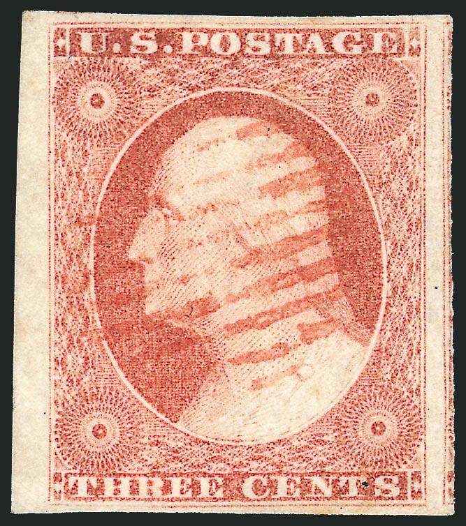 1c-12c 1851 Issue (7, 9, 11A, 15, 17).> Ample to huge margins, <all with red cancels> (grids or circular datestamp), No. 11A Extremely Fine Gem (2006 P.S.E. certificate, XF-Superb 95 SMQ $240.00), others
Fine-Very Fine, No. 7 2007 P.S.E. certificate