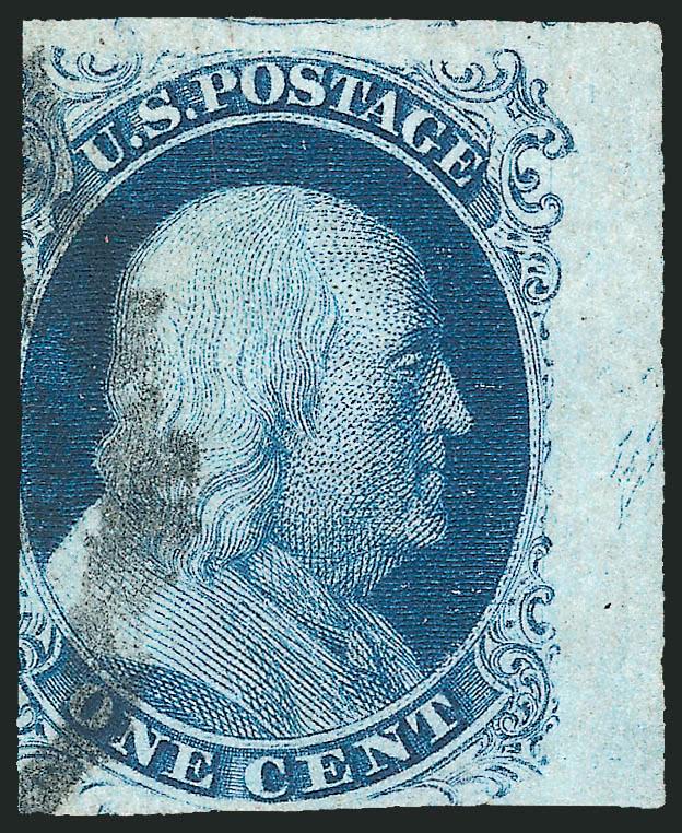 1c Blue, Ty. III (8).> Position 70L4, three ample to huge margins with <straddle-pane margin> at right, cut in at left, deep rich color, almost face-free edge of circular datestamp at left, Very Good, with 1995
P.F. certificate for horizontal pair