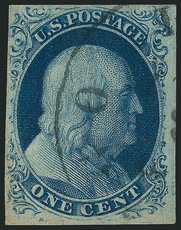 1c Blue, Ty. IIIa (8A).> Position 69R4, clear break at top, large margins to just in at upper left, rich color, neat strike of circular datestamp, Very Fine, with 2009 P.S.E. certificate (F-VF 75 SMQ
$700.00)