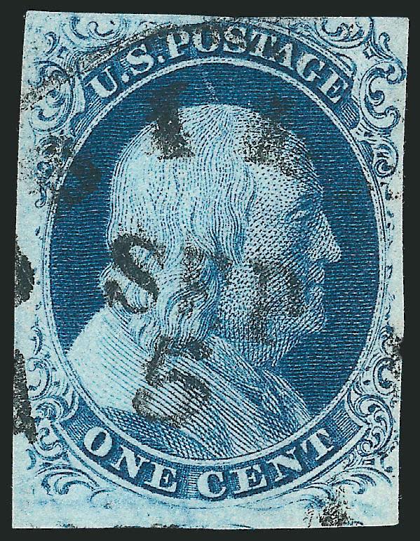 1c Blue, Ty. IIIa (8A).> Plate 4, ample to large margins, exceptionally deep rich color, circular datestamp cancel, Very Fine, with 1987 P.F. certificate