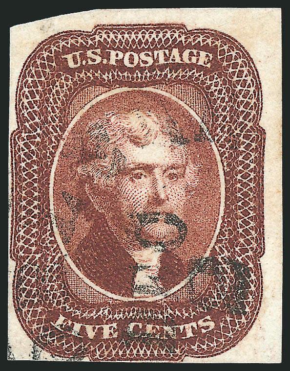 5c Red Brown (12).> Two huge margins, other sides clear to touching, circular datestamp cancel, offset on back, Fine, with 1983 P.F. certificate