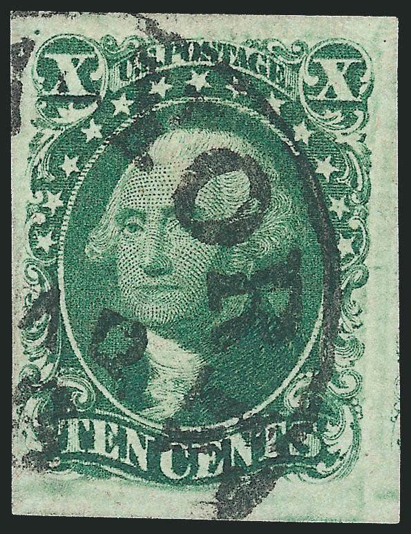 10c Green, Ty. II (14).> Large to huge margins, rich color, bold strike of circular datestamp, Extremely Fine, ex Klein
