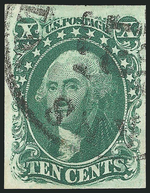10c Green, Ty. III (15).> Large even margins, bold New Orleans circular datestamp, dark color, Very Fine and choice, ex Cole, with 2003 P.F. certificate