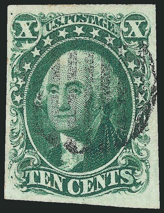 10c Green, Ty. IV (16).> Position 74L1, recut at top, ample to large margins, attractive shade, neat grid cancel, Very Fine, with 2010 P.S.E. certificate