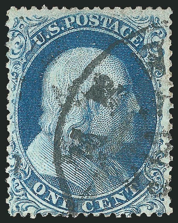 1c Blue, Ty. Ia (19).> Plate 4, rich color, bold town datestamp<><>^VERY FINE. AN ATTRACTIVE SOUND EXAMPLE OF THE SCARCE 1857 PERFORATED ONE-CENT TYPE Ia.^<><>With 2001 P.F. certificate