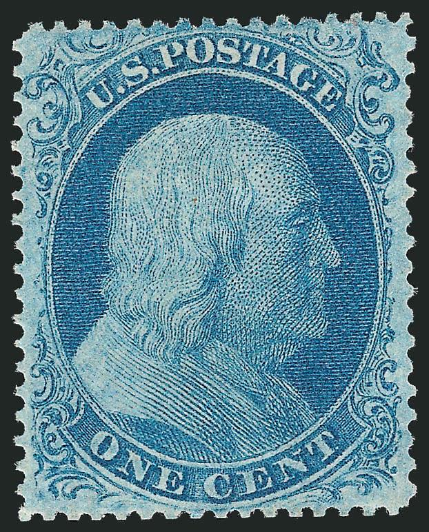 1c Blue, Ty. II (20).> Unused (no gum), deep rich color, choice centering with margins beautifully framing the design, fresh and Extremely Fine