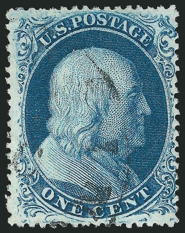 1c Blue, Ty. III (21).> Wide top and bottom margins showing the outer frameline breaks which define the type, dark Plate 4 shade, light partial circular datestamp, Very Fine and attractive, with 2000 P.F.
certificate