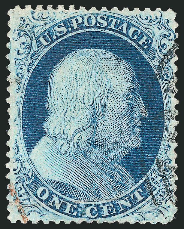 1c Blue, Ty. III (21).> Plate 4, face-free strikes of circular datestamp and red transit cancels, light horizontal crease at bottom, Very Fine appearance, with 2010 P.S.E. certificate