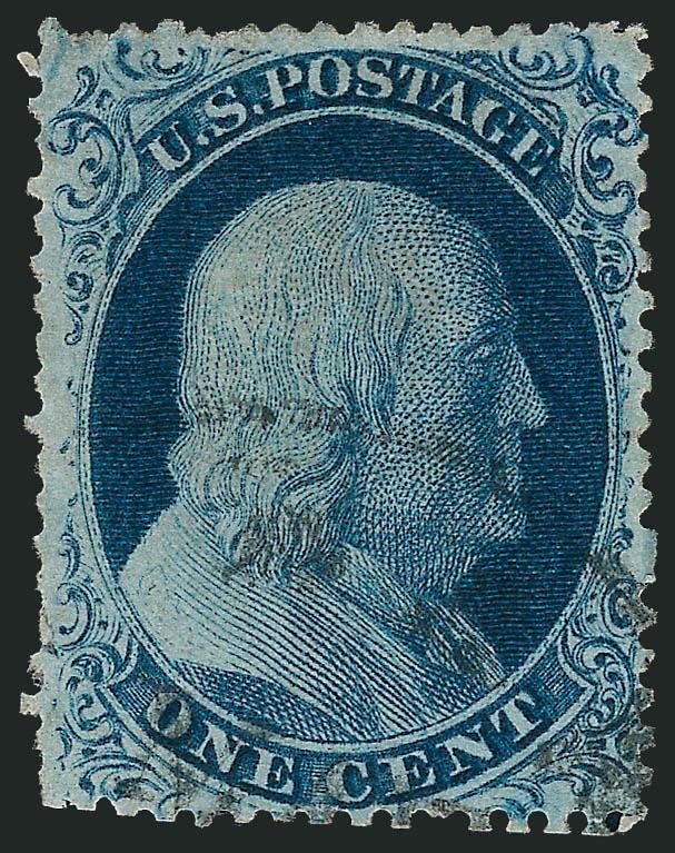 1c Blue, Ty. III (21).> Deep rich Plate 4 color, light strike of circular datestamp, reperfed at bottom and choppy perfs at left, Very Fine appearance, with 1989 P.F. certificate