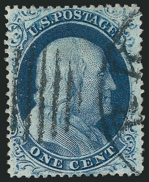 1c Blue, Ty. IIIa (22).> Plate 4, attractive centering and marvelous intense color, cancelled by New York grid duplex circular datestamp, Very Fine and choice