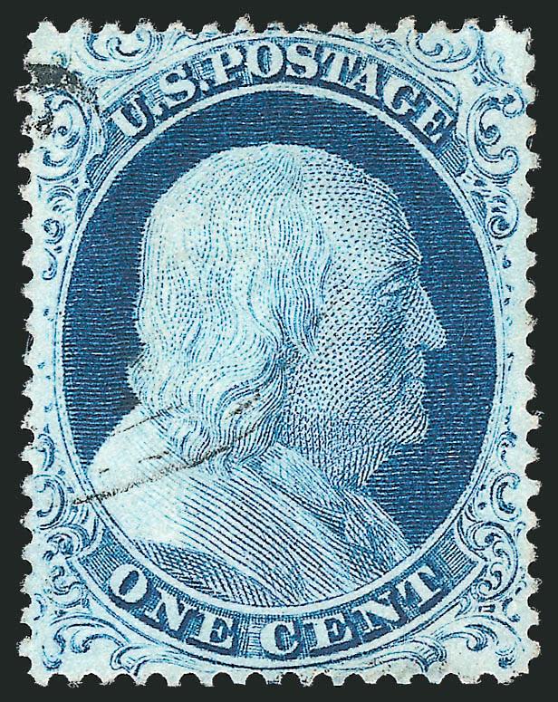 1c Blue, Ty. IV (23).> Recut once at top and once at bottom, lightly cancelled, beautiful shade, balanced margins, Extremely Fine, the perforated 1c Type IV is a difficult stamp to find sound and
well-centered