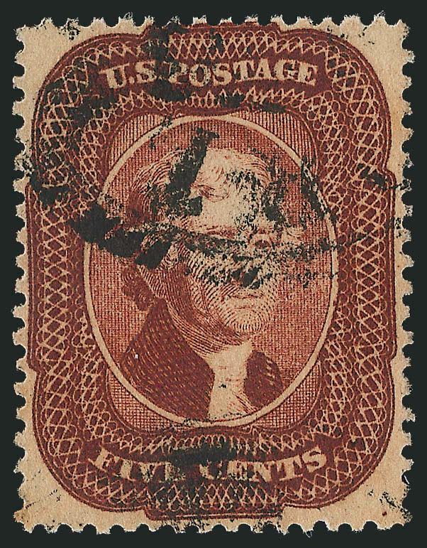 5c Red Brown (28).> Choice centering, deep rich color, circular datestamp cancel, Very Fine, with 2007 P.F. certificate for vertical strip of three