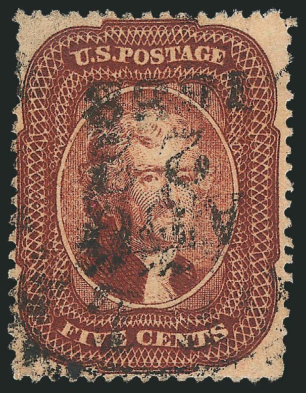 5c Red Brown (28).> Warm shade, 1858 year-date circular datestamp, Fine, with photocopy of 2007 P.F. certificate for vertical strip of three
