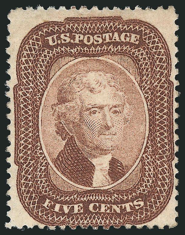 5c Brown (29).> Original gum, lightly hinged, intense color, barely in at bottom, Fine for this issue which is very difficult to find in sound original-gum condition, with 2009 P.S.E. certificate